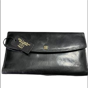Bosca black leather vintage wallet with check book liner